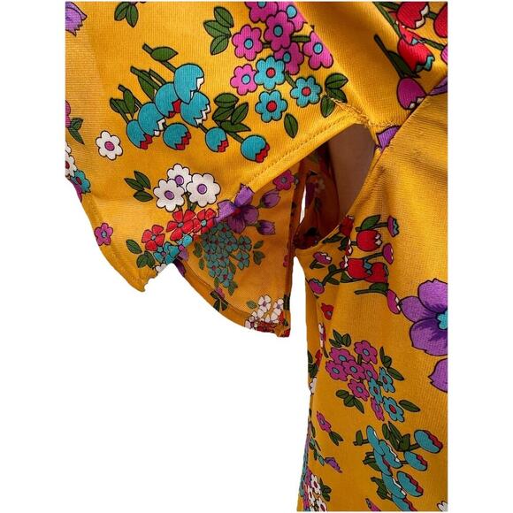 Vtg 60s 70s Yellow Floral Print Maxi Dress Cottage Boho Retro Groovy Handmade - Picture 8 of 16